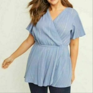 Blue Glitter Faux Wrap Shirt